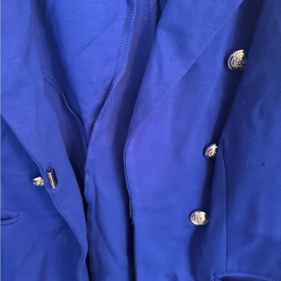 Lane Bryant 28 Royal Blue Jacket with Faux Black Leather trimmed collar - Picture 5 of 7